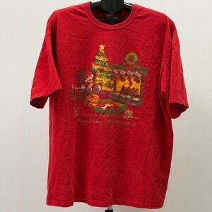 Vintage Disney World Mickey Mouse Christmas T Shirt XX-Large Red Holiday Graphic